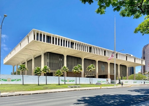 Photo: the Hawaii State Capitol, Honolulu, Hawaii. Credit: w_lemay; Wikimedia Commons.