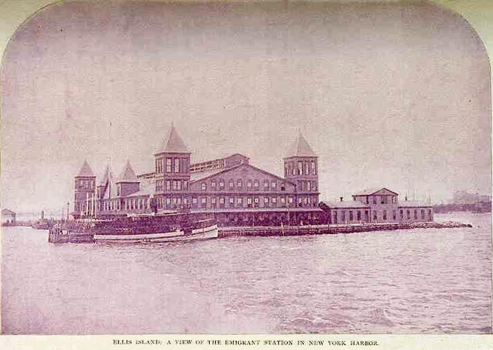 Photo: first Ellis Island Immigration Station in New York Harbor. Opened 2 January 1892. Completely destroyed by fire on 15 June 1897. Credit: Wikimedia Commons.