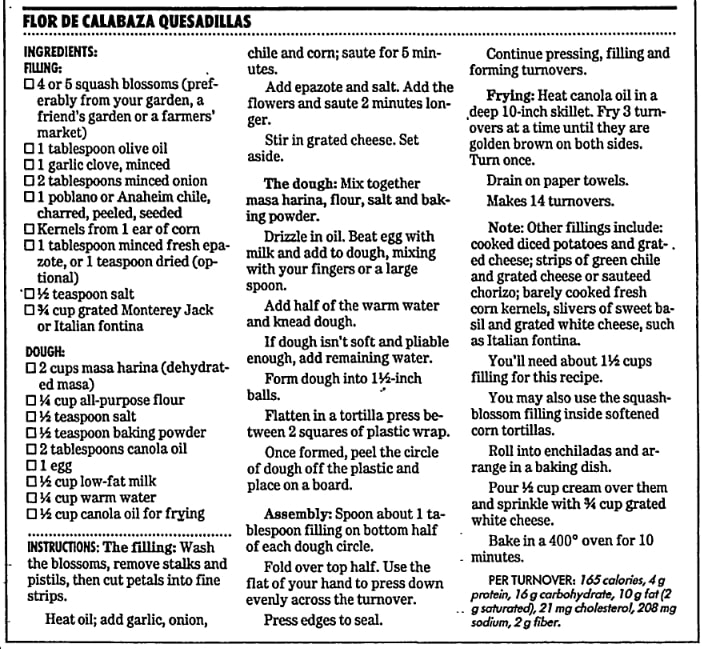 A quesadilla recipe, San Francisco Chronicle newspaper 23 September 1992