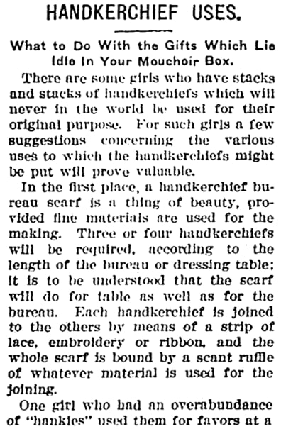 An article about handkerchiefs, Broad Ax newspaper 5 June 1915