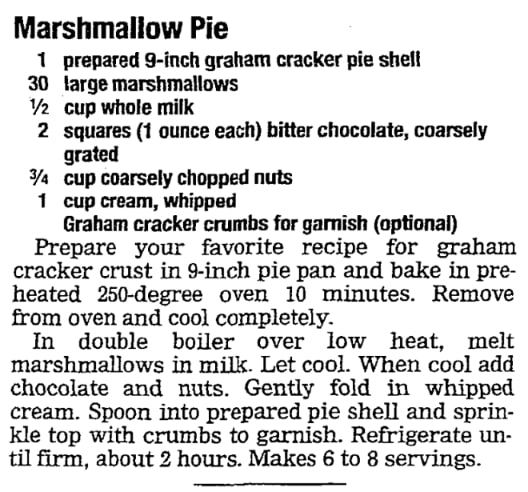 A recipe for marshmallow pie, Milwaukee Journal Sentinel newspaper 4 July 2004