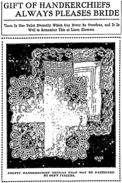 An article about handkerchiefs, Oregonian newspaper 28 September 1913
