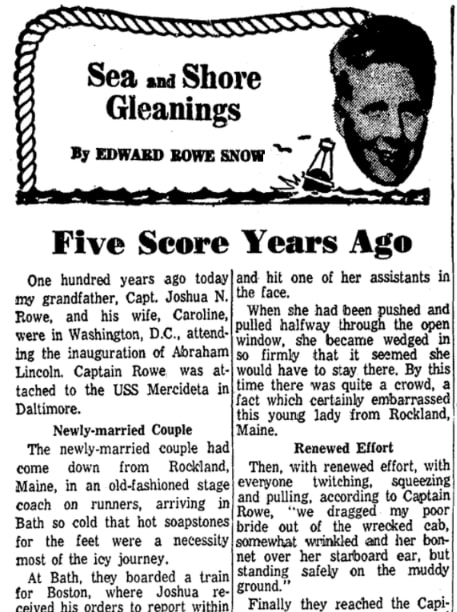 An article about President Lincoln's second inaugural address, Patriot Ledger newspaper 4 March 1965