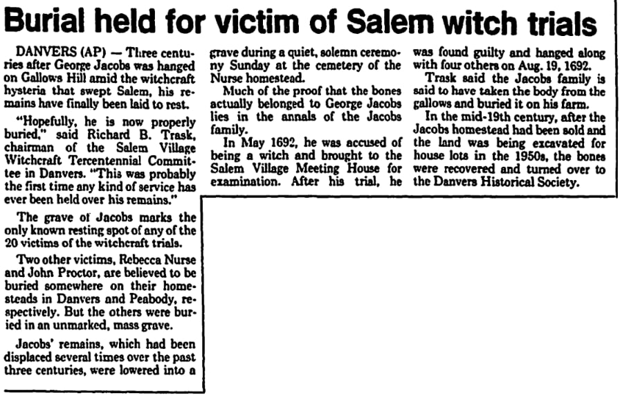 An article about George Jacobs, Patriot Ledger newspaper 5 August 1992