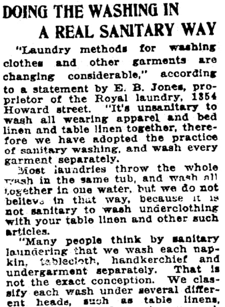 An article about sanitary laundry, Patriot newspaper 1 May 1922 