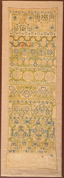 Photo: a sampler by Mary Hollingsworth. Courtesy of the Peabody Essex Museum, Salem, Massachusetts.