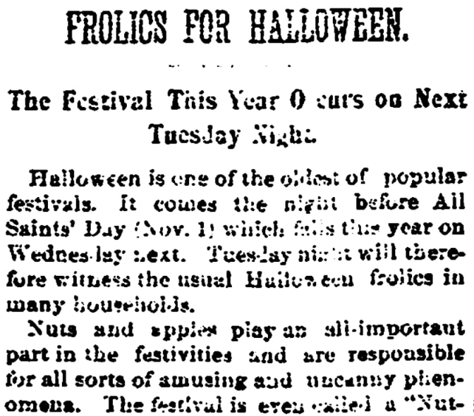 An article about Halloween, Trenton Evening Times newspaper 29 October 1893