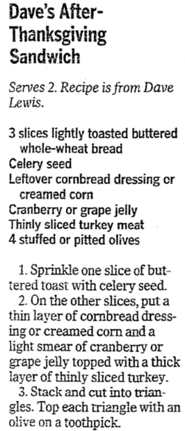 A recipe for a turkey sandwich, Advocate newspaper 26 November 2009
