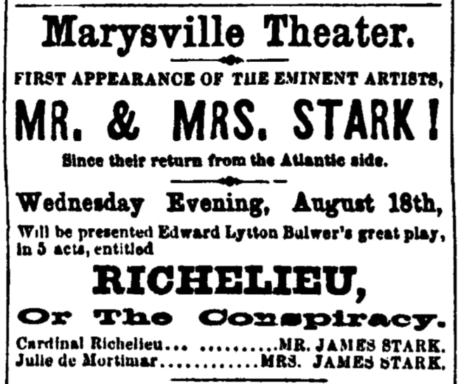 An article about the Marysville Theater, Daily National Democrat newspaper 18 August 1858