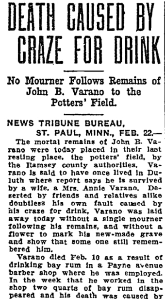 An article about John Varano, Duluth News Tribune newspaper 23 February 1909