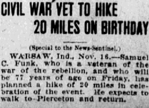 An article about Samuel Funk, Fort Wayne News-Sentinel newspaper 16 November 1922