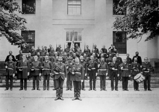 Photo: Grand Army of the Republic members at the 250th anniversary of the settlement of Dedham, Massachusetts, 1886.This photograph, originally taken in September 1886, was published in the "Dedham Transcript," 21 May 1921. Credit: Wikimedia Commons.