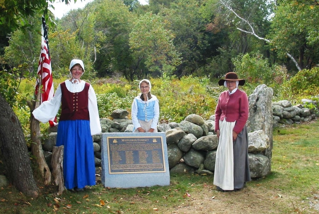 Photo: the dedication ceremony for the Mayflower Compact Monument at Odiorne Point, Rye, New Hampshire. Credit: Heather Wilkinson Rojo.