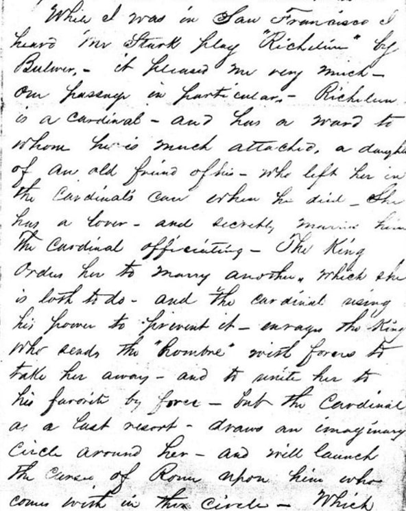 Photo: 1858 letter from Francis Henry Nicholson to Elizabeth “Lizzie” Charles about a theater visit. Courtesy of William Luckow.