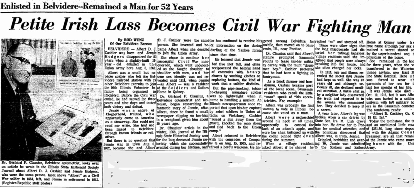 An article about Albert Cashier, Register-Republic newspaper 9 February 1966