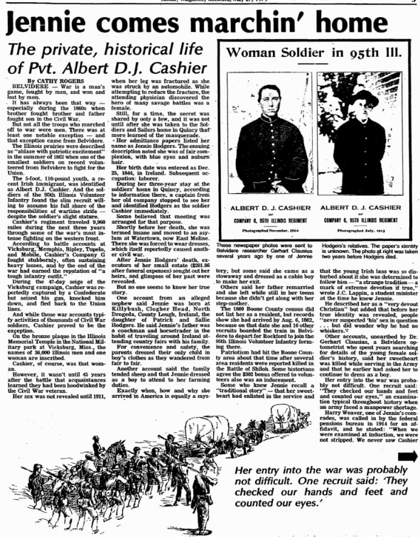 An article about Albert Cashier, Register Star newspaper 27 May 1979