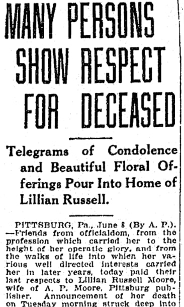 An article about Lillian Moore, Salt Lake Telegram newspaper 8 June 1922