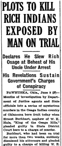 An article about the Osage murders, San Francisco Chronicle newspaper 10 June 1926
