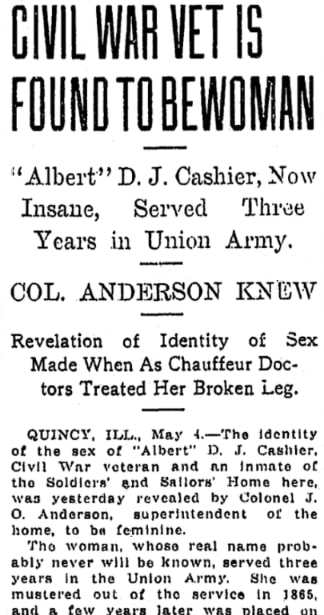 An article about Albert Cashier, Times-Picayune newspaper 5 May 1913