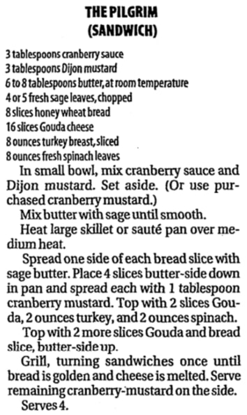 A recipe for a turkey sandwich, Watertown Daily Times newspaper 19 January 2013