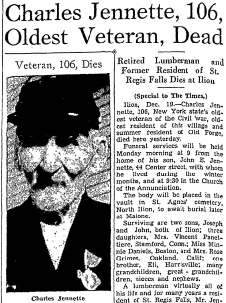 An article about Charles Jennette, Watertown Daily Times newspaper 19 December 1942
