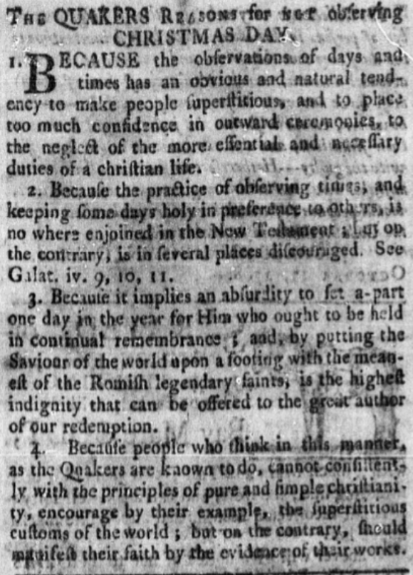 An article about Christmas, American Herald newspaper 20 November 1788