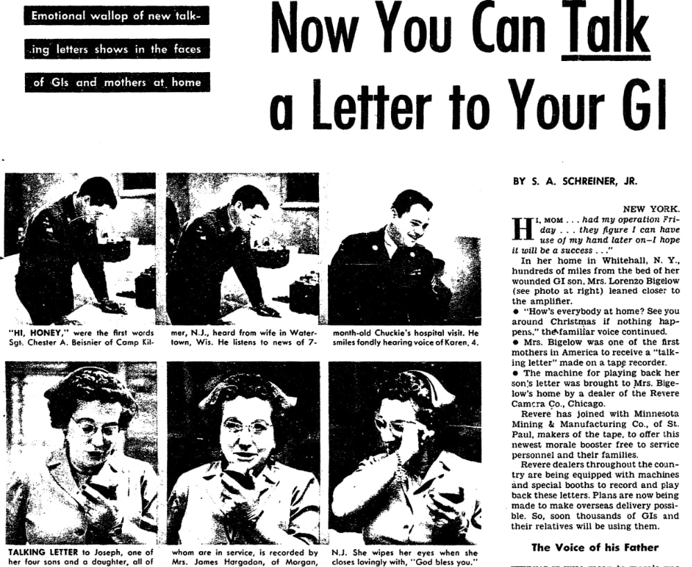 An article about "talking letters," Arkansas Gazette newspaper 16 December 1951