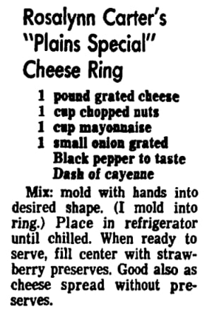 A recipe for a cheese ring, Atlanta Journal newspaper 20 January 1977