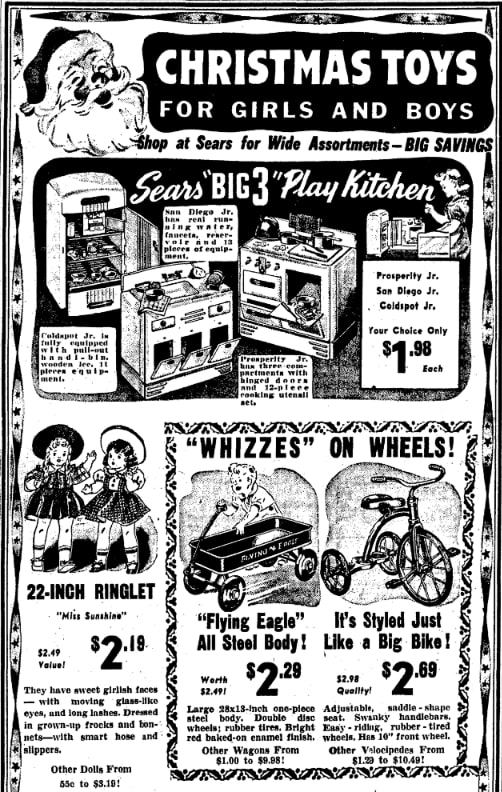 A Christmas ad for toys, Council Bluffs Nonpareil newspaper 28 November 1940