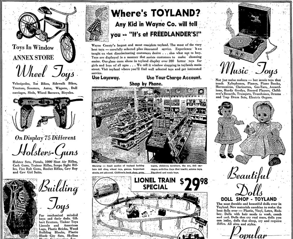 A Christmas ad for toys, Daily Record newspaper 24 November 1959