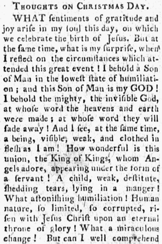 An article about Christmas, Maryland Herald newspaper 21 December 1797