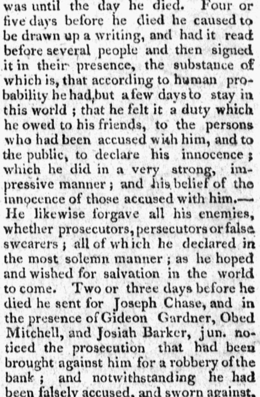 An article about Jethro Hussey, New-Bedford Mercury newspaper 26 February 1808