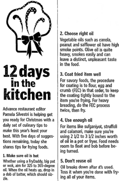 An article about frying with oil, Staten Island Advance newspaper 21 December 2008