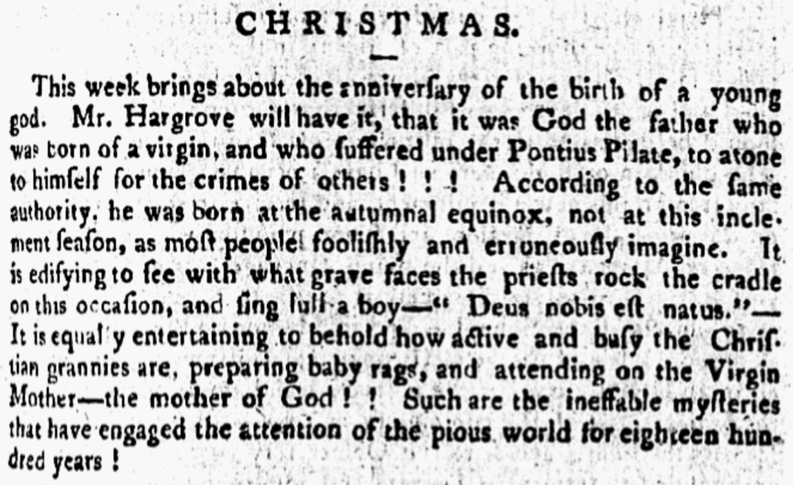An article about Christmas, Temple of Reason newspaper 9 December 1801