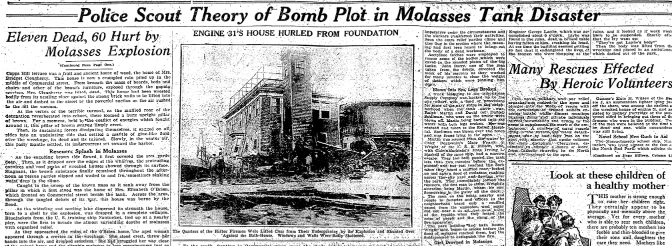 An article about the cause of the Boston Molasses Flood of 1919, Boston Herald 16 January 1919