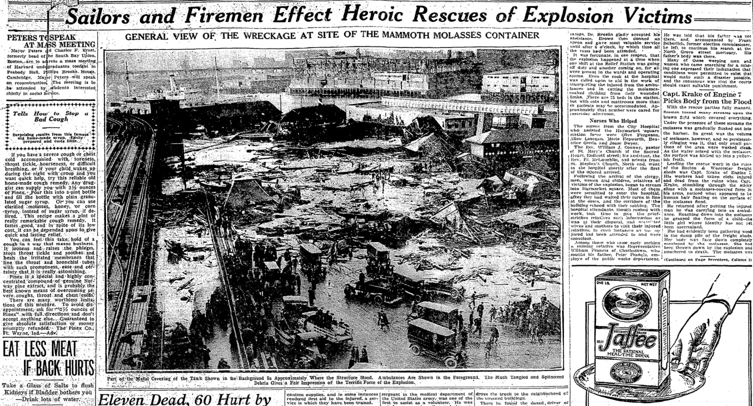 An article about the Boston Molasses Flood of 1919, Boston Herald 16 January 1919