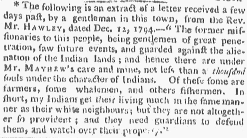 An article about Gideon Hawley, Columbian Centinel newspaper 24 January 1795