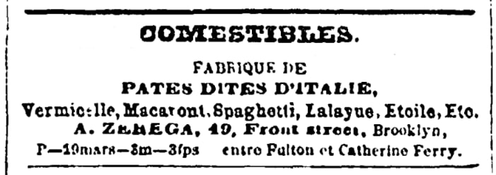An article about spaghetti, Courrier des Etats-Unis newspaper 5 April 1865