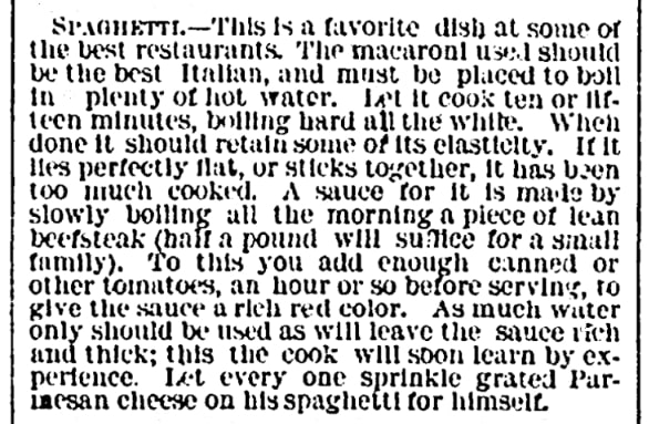An article about spaghetti, Evening Star newspaper 10 January 1880