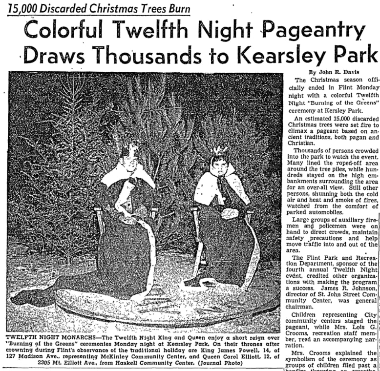 An article about Twelfth Night celebrations, Flint Journal newspaper 8 January 1957