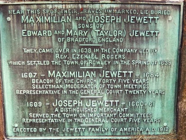 Photo: Jewett Memorial in Rowley, Massachusetts. Photo taken by Cosmos Mariner. Credit: Historical Marker Database.