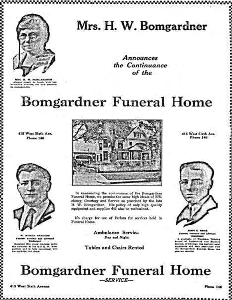 Ad for a funeral home, Topeka State Journal newspaper 17 June 1922