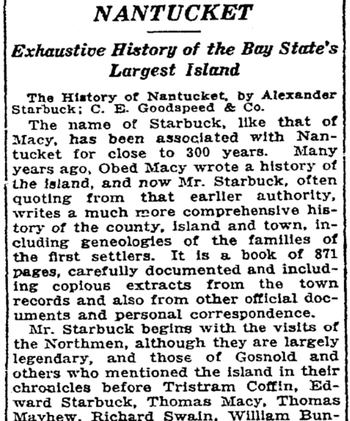 An article about Alexander Starbuck, Boston Herald newspaper 6 June 1925