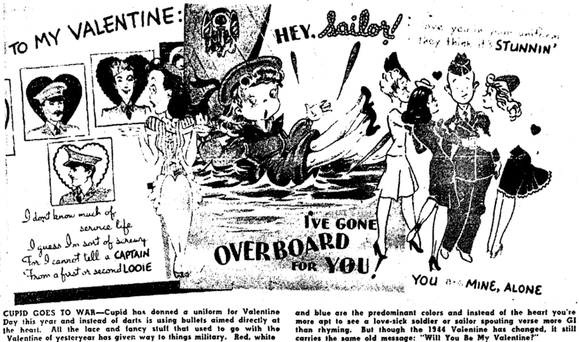 An article about Valentine's Day cards, Erie Daily Times newspaper 5 February 1944