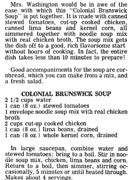 A recipe for Brunswick soup, Mobile Register newspaper 15 February 1979