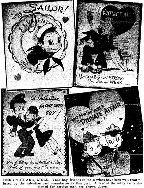 An article about Valentine's Day cards, Plain Dealer newspaper 6 February 1942
