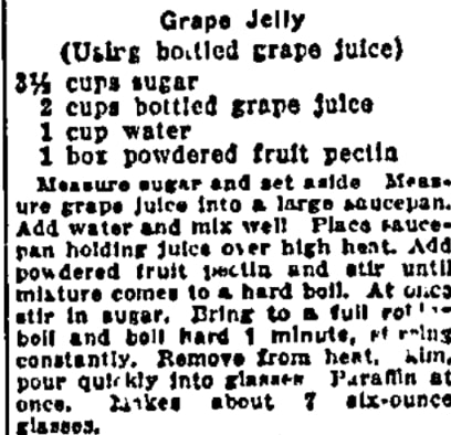 A recipe for grape jelly, Plain Dealer newspaper 16 February 1951