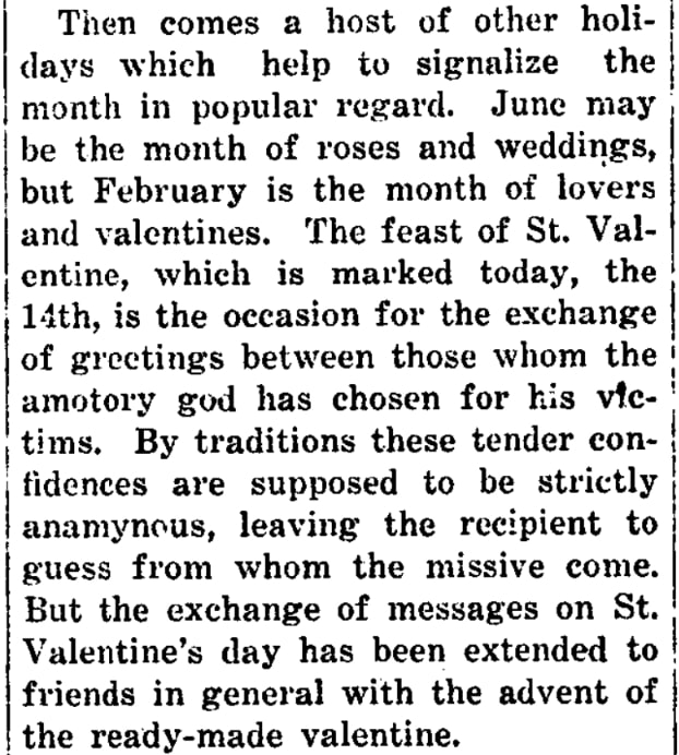 An article about valentines, Republican newspaper 14 February 1924