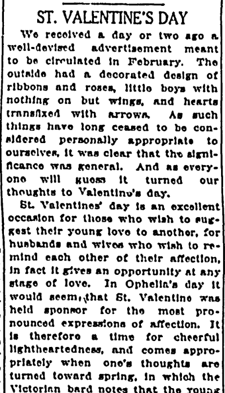 An article about Valentine's Day, Schenectady Gazette newspaper 14 February 1924