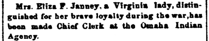 An article about Eliza Janney, Raftsman’s Journal newspaper 15 September 1869